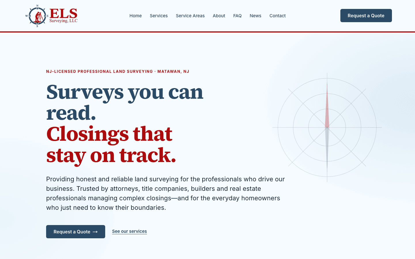 ELS Surveying homepage after the redesign